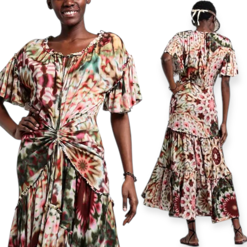Charo Ruiz Jackie Long Dress TieDye Ruffle Size Small fits M NEW with Defect - Picture 2 of 11